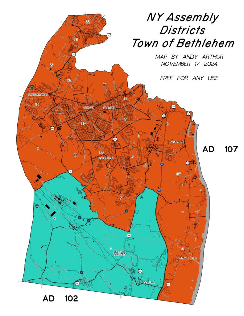 Assembly Districts in the Town of Bethlehem NY