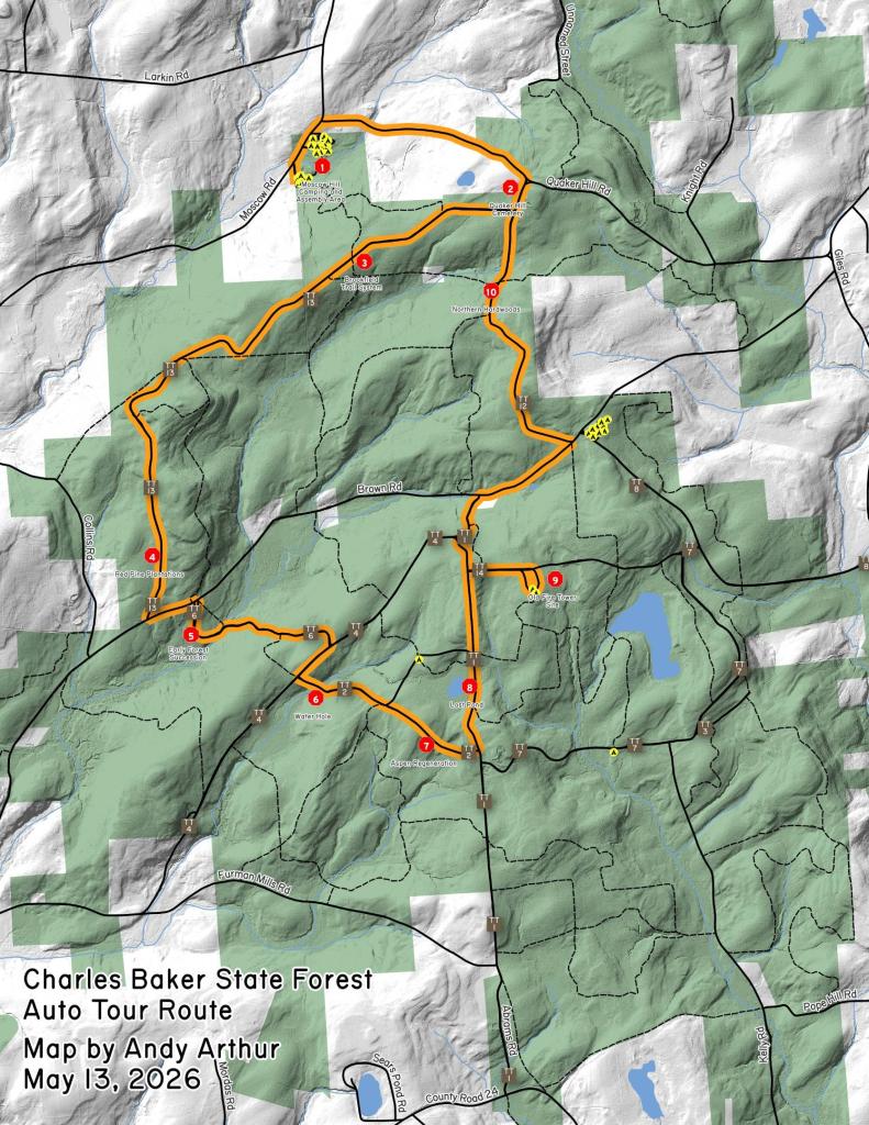 Charles Baker State Forest Auto Tour Route