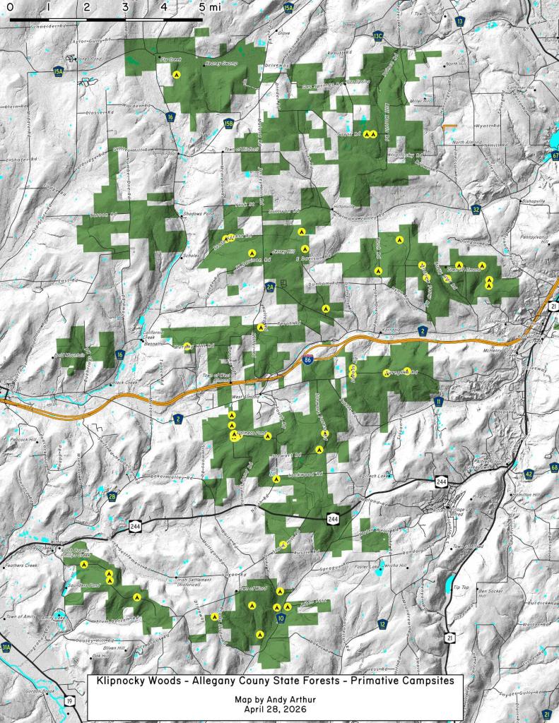 Map: Klipnocky Woods - Allegany County State Forest - Primative Camping Opporunties