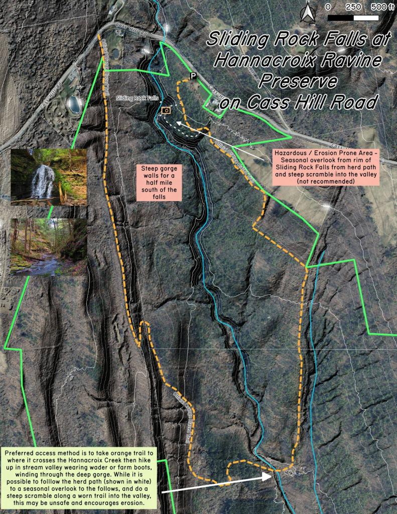 Map: Sliding Rock Falls at Hannacroix Ravine Preserve on Cass Hill Road