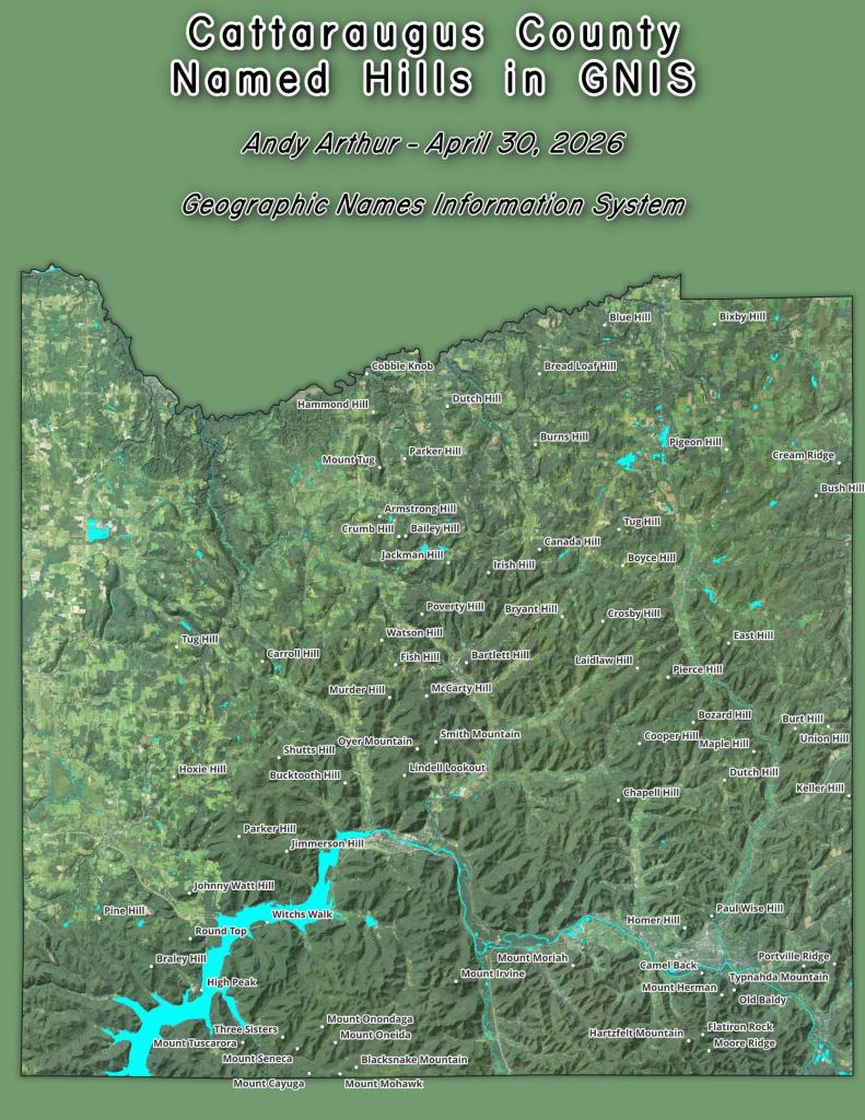 Thematic Map: Cattaraugus County - Named Hills in GNIS Thematic Map: Cattaraugus County - Named Hills in GNIS