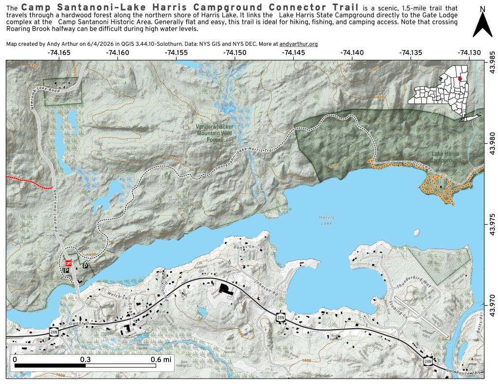 Map: Camp Santanoni–Lake Harris Campground Connector Trail Map: Camp Santanoni–Lake Harris Campground Connector Trail
