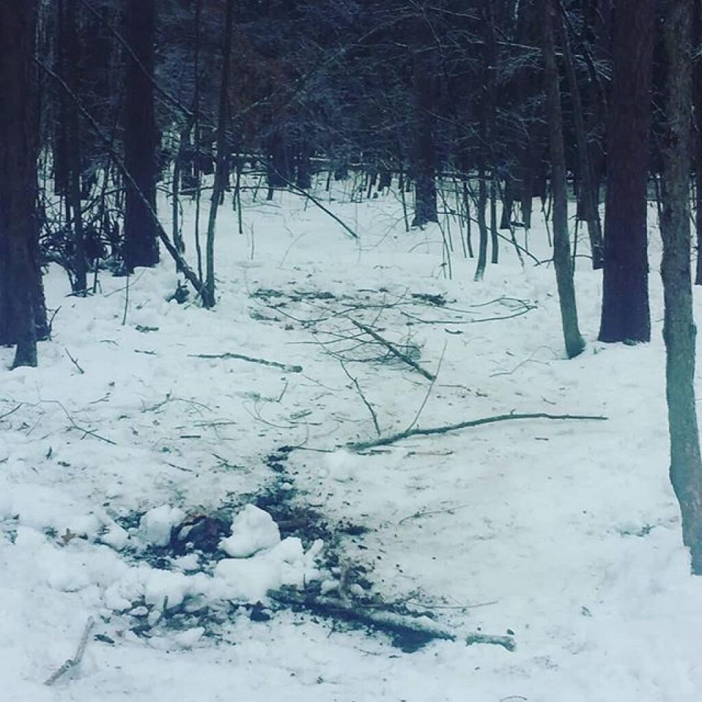 Photo: While I couldn't push back all the refrozen snow, I carefully scattered the ashes and unburnt brush over the site